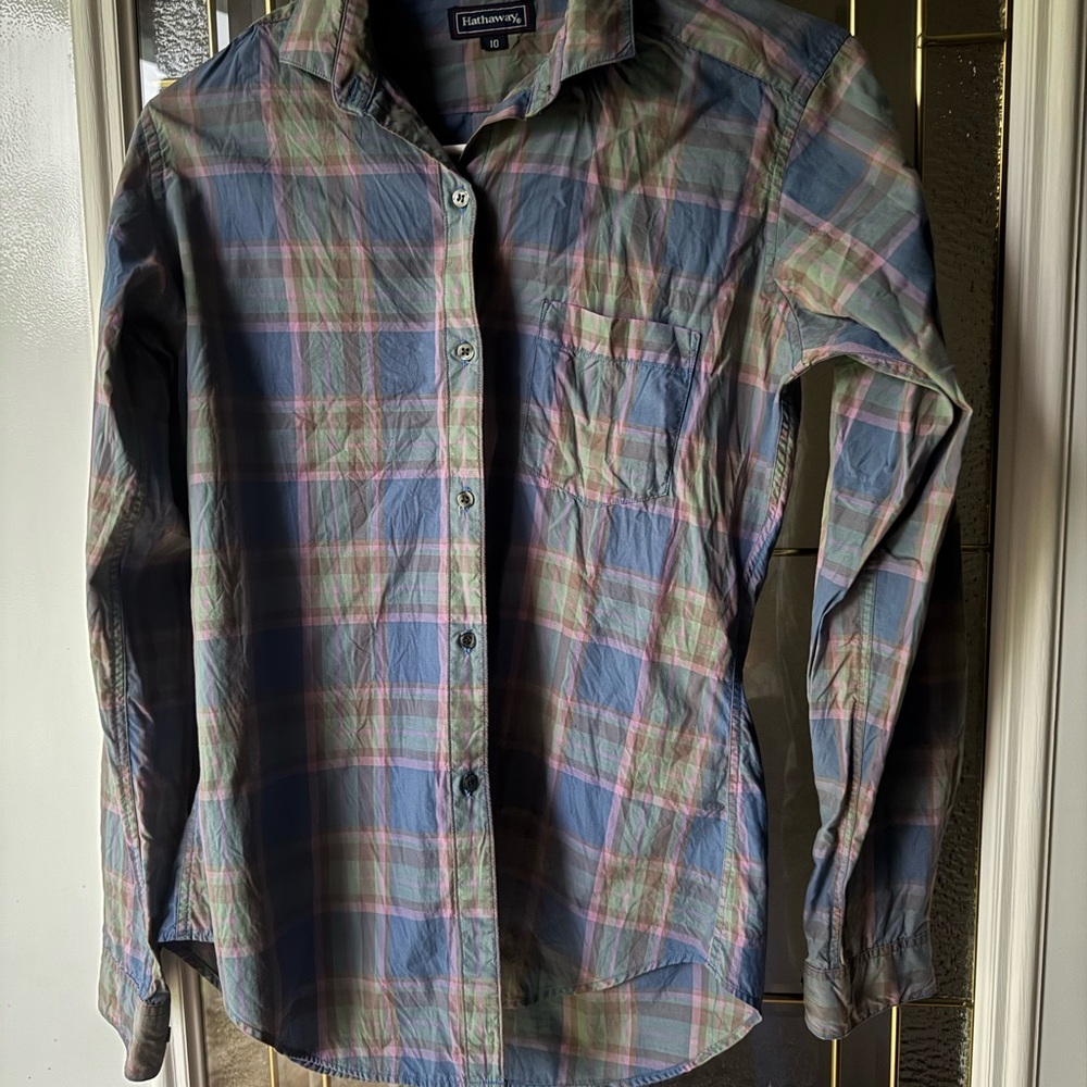 Women’s Blue and Green Plaid Shirt